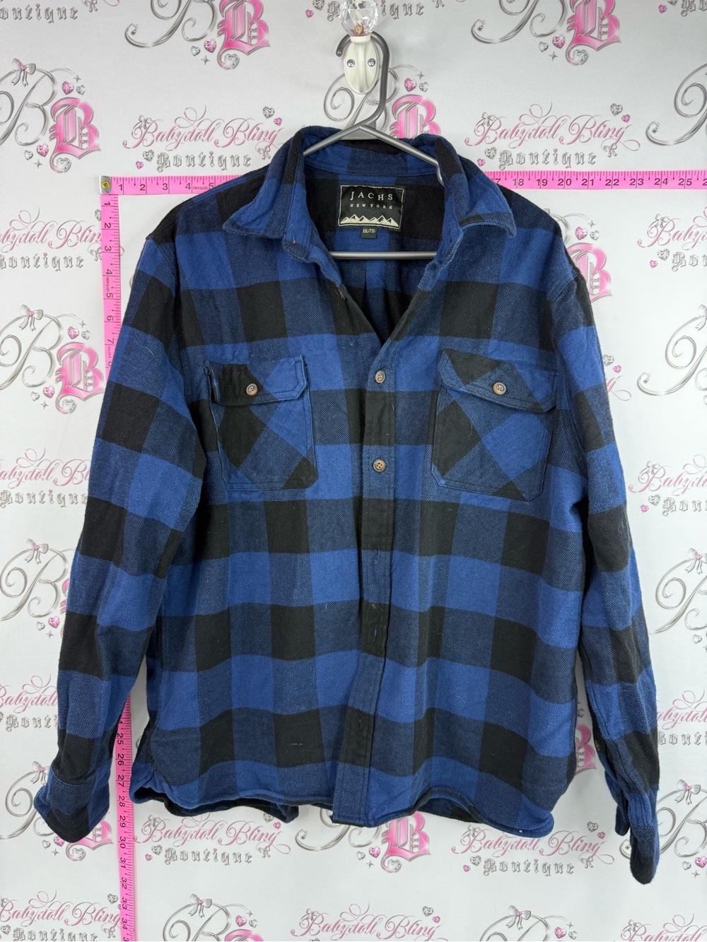 Jachs NY button up shirt cotton Blue & Black Buffalo Plaid Flannel Shirt